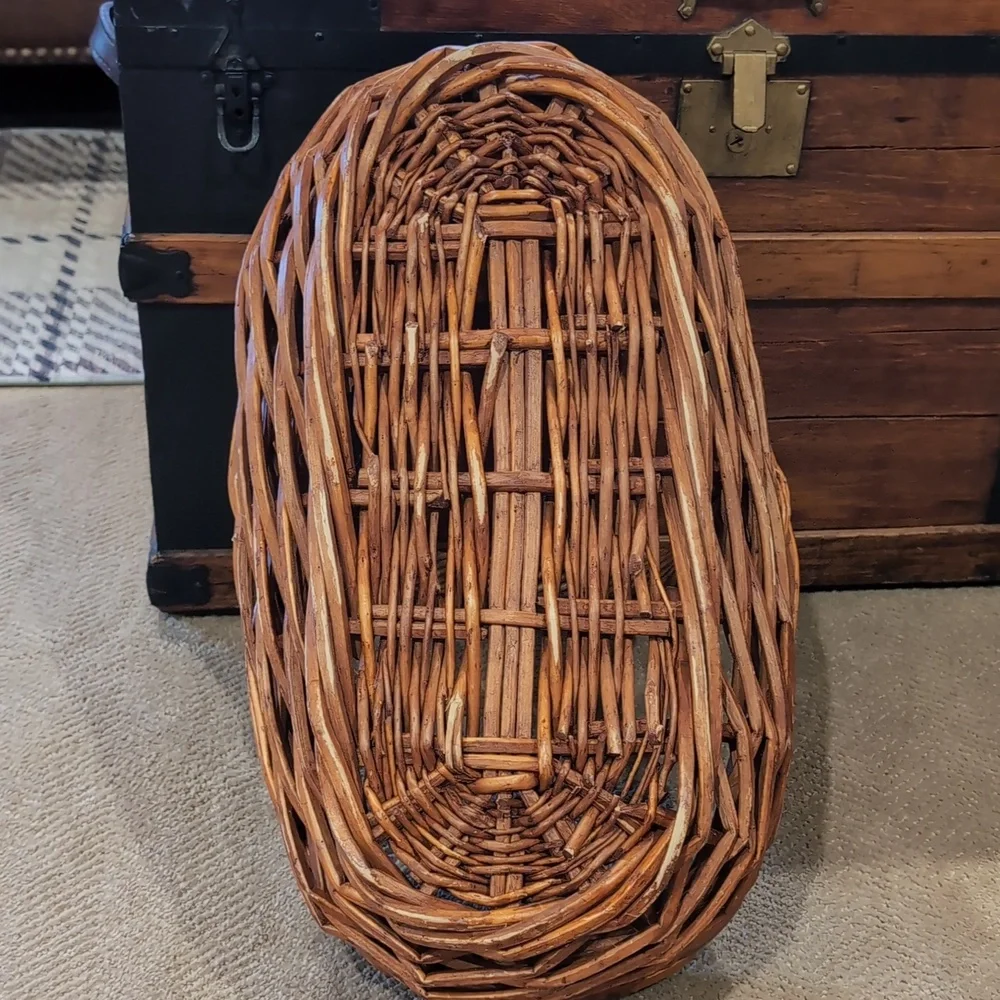 Vintage Large French Basket Woven Wicker Rattan Flower Herb Gathering